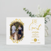 Be our Guest White Wedding Fancy Frame Flowers Folie Uitnodiging (Staand Voorkant)