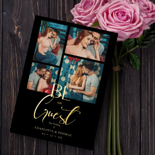 Be our Guest Zwarte Fantasie Collage Bruiloft 4 Fo Folie Uitnodiging
