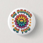 Be Proud Be You – Retro Rainbow Flower Pride Quote Ronde Button 3,2 Cm (Voorkant)