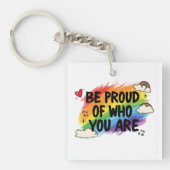 Be Proud of Who You Are Rainbow Quote LGBTQ+ Sleutelhanger (voorkant)