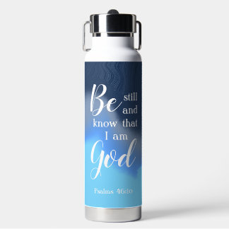 Be Still And Know | Modern Blue Swirl Personalized Waterfles