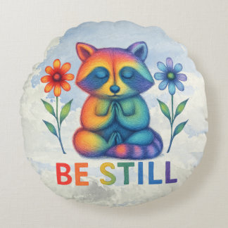 Be Still – Meditation & Prayer Rainbow Raccoon Rond Kussen