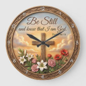 Be Still Psalm Scripture Floral Grote Klok (Voorkant)