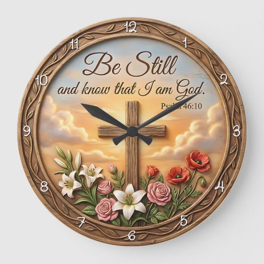 Be Still Psalm Scripture Floral Grote Klok (Voorkant)