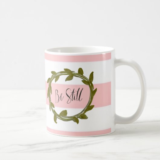 "Be still" roze en witte strepe Mok (Rechts)