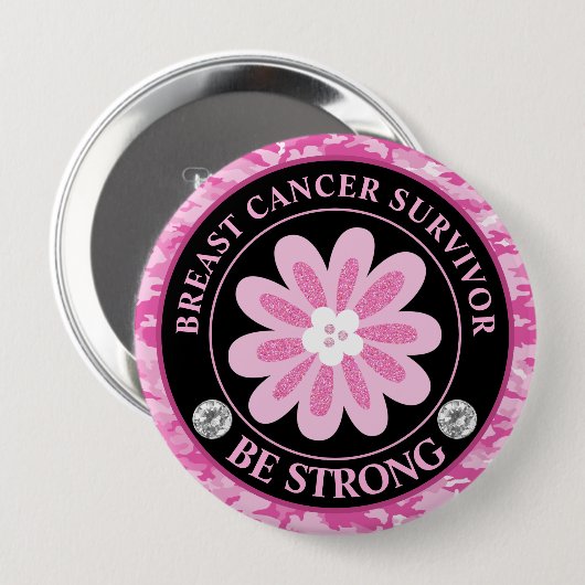 Be Strong Pink Flower Awareness Design Ronde Button 4,0 Cm (Voorkant /achterkant)