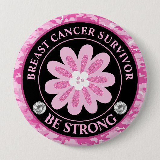 Be Strong Pink Flower Awareness Design Ronde Button 4,0 Cm (Voorkant)