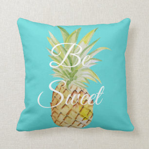 Be Sweet Pineapple Turquoise Blue Waterverf Kussen