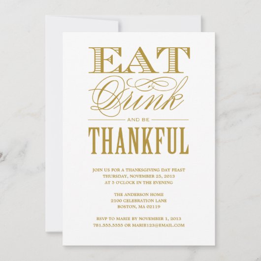 BE THANKFUL | THANKSGIVING-DINERINVITATIE KAART (Voorkant)