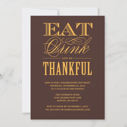 BE THANKFUL | THANKSGIVING-DINERINVITATIE KAART (Voorkant)