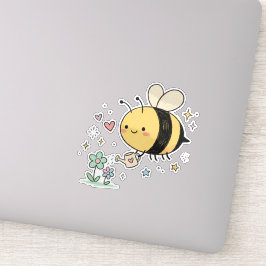 Be The Buzz | Cute Honeybee Watering Wildflowers  Sticker