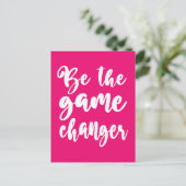 Be the Game Changer Motivatie quote Hot Pink Briefkaart (Staand voorkant)