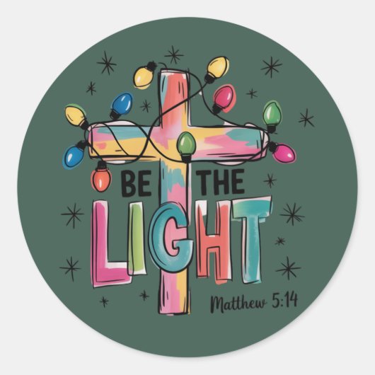 Be The Light Christmas Christian Cross Xmas Bible Ronde Sticker (Voorkant)