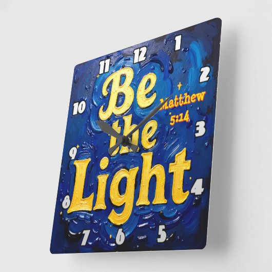 Be the Light Matthew 5:14 in Textured Blue Vierkante Klok (Hoek)
