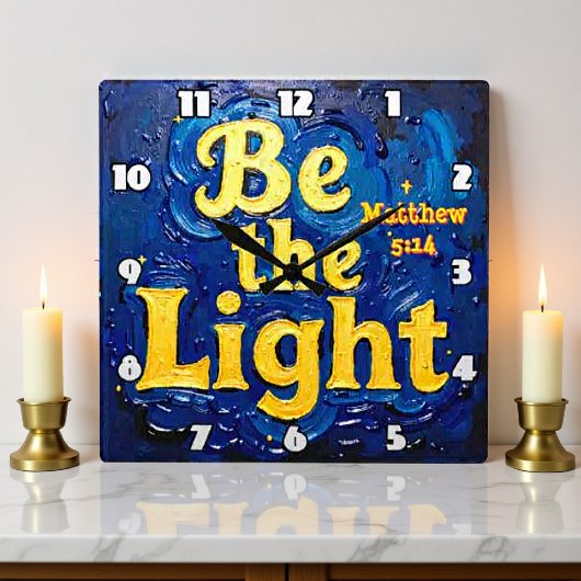 Be the Light Matthew 5:14 in Textured Blue Vierkante Klok