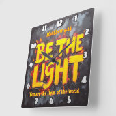 Be The Light Matthew 5:14 with Fire Effect Vierkante Klok (Hoek)