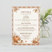 Be werkbare Pompoen Plaid Bruiloft Details Card (Staand voorkant)