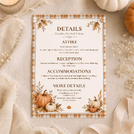 Be werkbare Pompoen Plaid Bruiloft Details Card