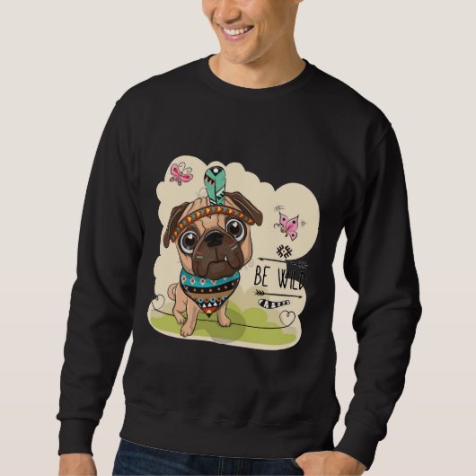 Be Wild Leuke tribal Pug Hond met veren Classic Trui (Voorkant)