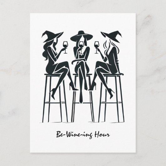 Be-Wine-ing Hour, Elegante Heksen Wijnavond, Moder Briefkaart (Voorkant)
