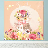 Be Wise Inspirerend Woodland Owl Floral Nursery Canvas Afdruk (Insitu (Houten vloer))
