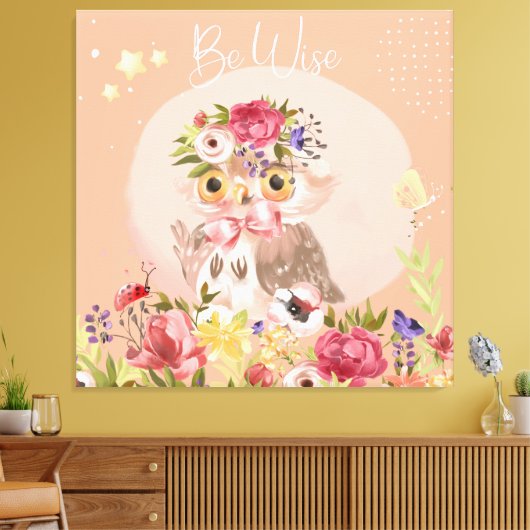 Be Wise Inspirerend Woodland Owl Floral Nursery Canvas Afdruk (Insitu (Woonkamer))