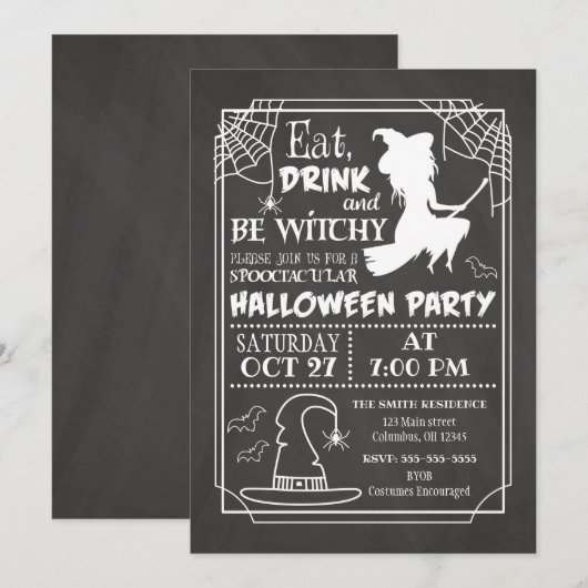 Be Witchy Halloween Party Invitation Kaart (Voorkant / Achterkant)