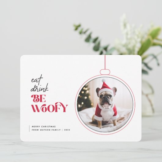 Be Woofy Family Pet Dog Puppy Photo Christmas Feestdagenkaart (Staand voorkant)
