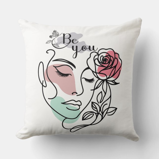 Be You Face Line Art Vrouw Face Line Art Kussen (Voorkant)