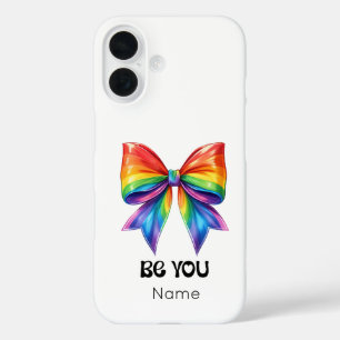 Be You Pride – Aangepaste naam & Coquette Rainbow  iPhone 16 Hoesje