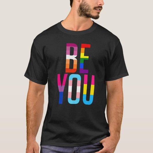 Be You Pride LGBTQ Gay LGBT Ally Rainbow Flag Retr T-shirt (Voorkant)
