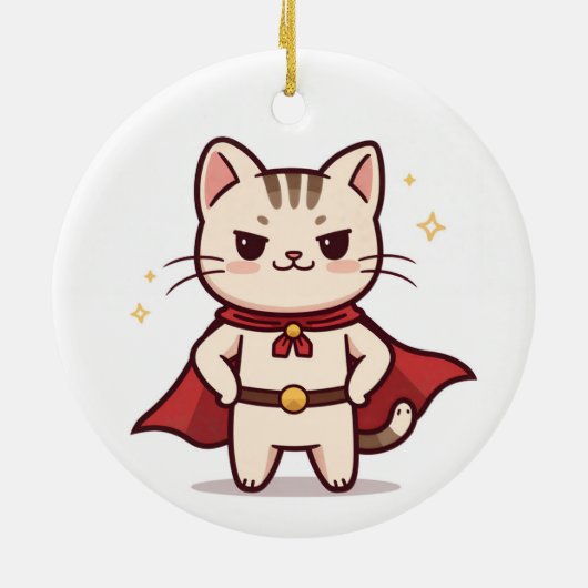 Be Your Own Hero Cute Cat Hero Keramisch Ornament (Achterkant)