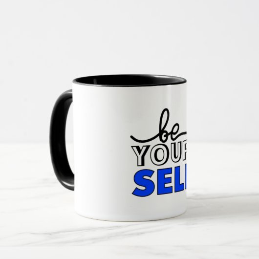 "Be Your Self" Inspirational Black and White Mug Mok (Voorkant links)