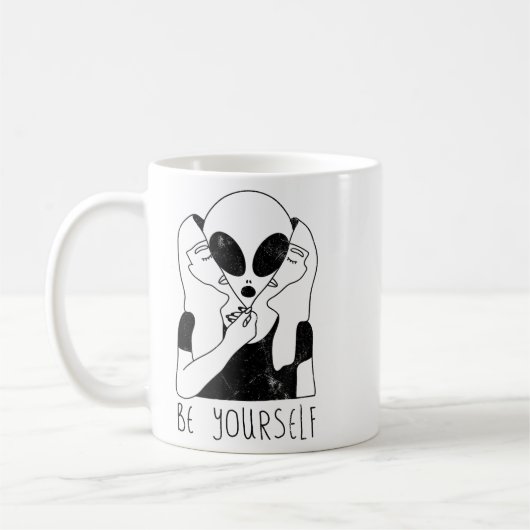 Be Yourself - Funny Alien Motivational S  Koffiemok (Links)