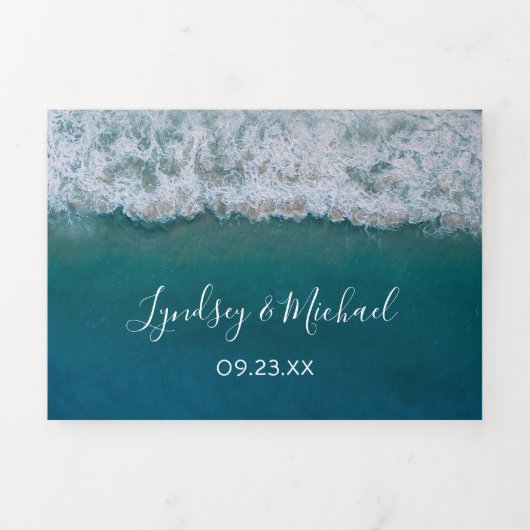 Beach 3 in 1 Destination Wedding Drieluik Uitnodiging (Cover)