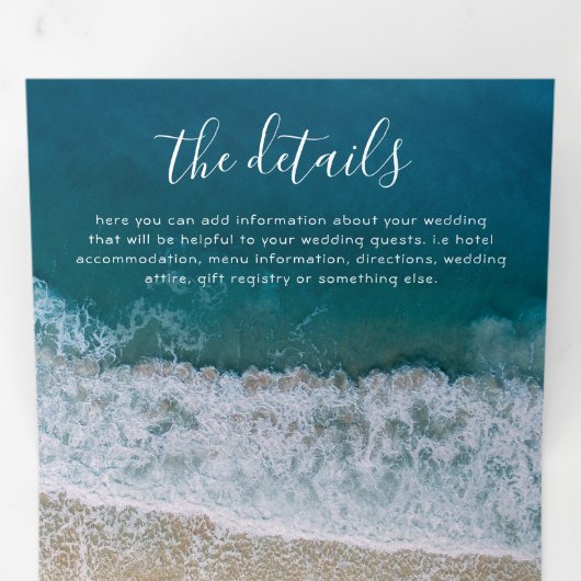 Beach 3 in 1 Destination Wedding Drieluik Uitnodiging (Binnenzijde eerst)