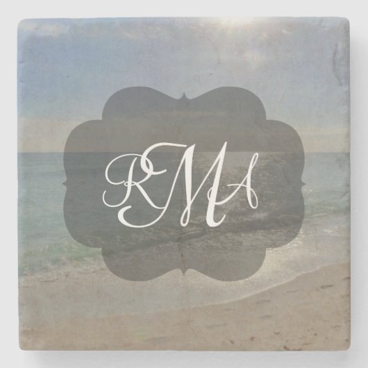 Beach 3 Letter Monogram Initialen Ocean Stenen Onderzetter (Voorkant)