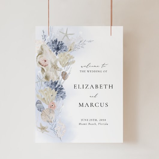 Beach Acrylic Wedding Welcome Sign Coastal Shell Acryl Bord