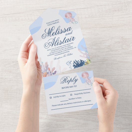 Beach All in One Wedding Invitation All In One Uitnodiging (Afscheurbaar)