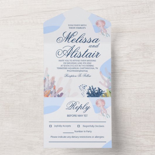 Beach All in One Wedding Invitation All In One Uitnodiging (Binnen)