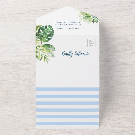 Beach Aloha Light Blue Baby shower Diaper Raffle All In One Uitnodiging (Buitenkant)