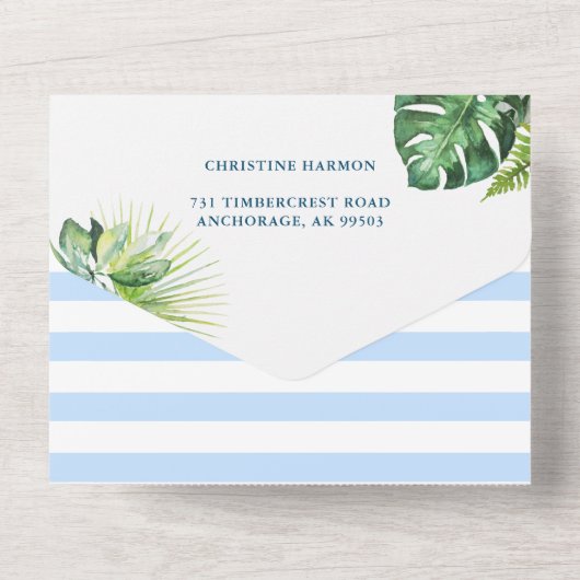 Beach Aloha Light Blue Baby shower Diaper Raffle All In One Uitnodiging (Achterkant)