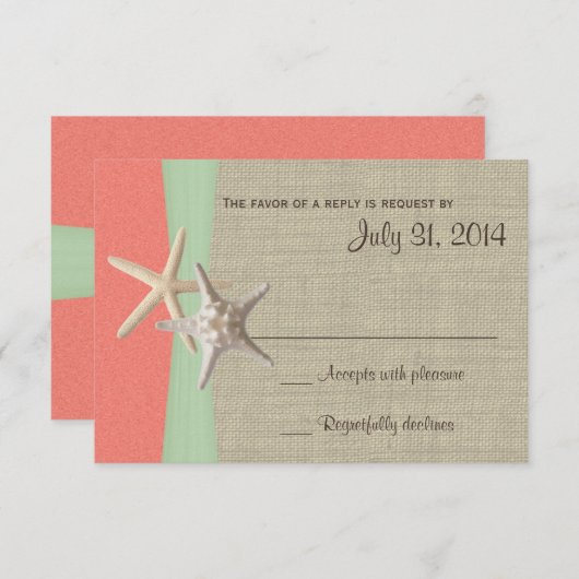 Beach Amore Shell Coral and Mint Response Kaart (Voorkant / Achterkant)