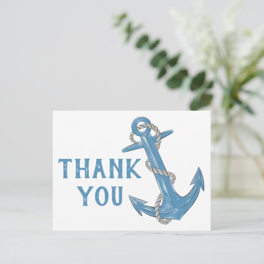 Beach Anchor Blue Nautical Weddenschap Bedankt Briefkaart (Staand voorkant)