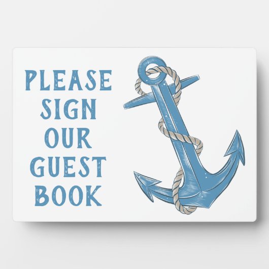 Beach Anchor Blue Nautical Weddenschap Book Sign Fotoplaat (voorkant)