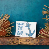 Beach Anchor Blue Nautical Weddenschap Book Sign Fotoplaat (Zijkant)