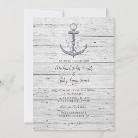 Beach Anchor Destination Wedding Invitation Kaart (Voorkant)