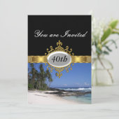 Beach and Black Birthday Party Glamor Invitation Kaart (Staand voorkant)