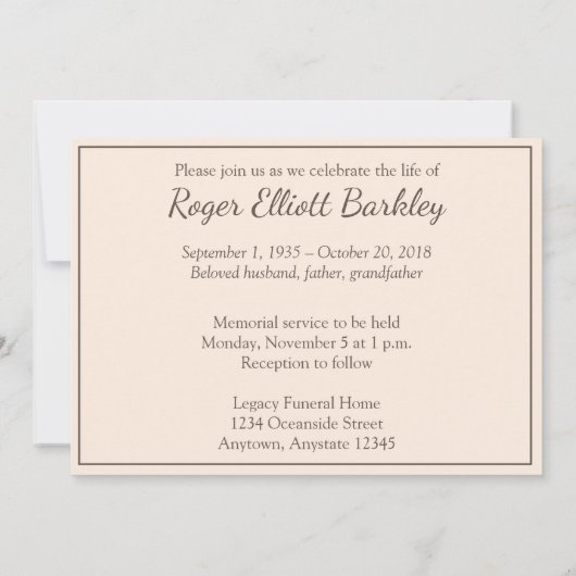 Beach and Clouds at Sunset Memorial Service Invite Kaart (Achterkant)