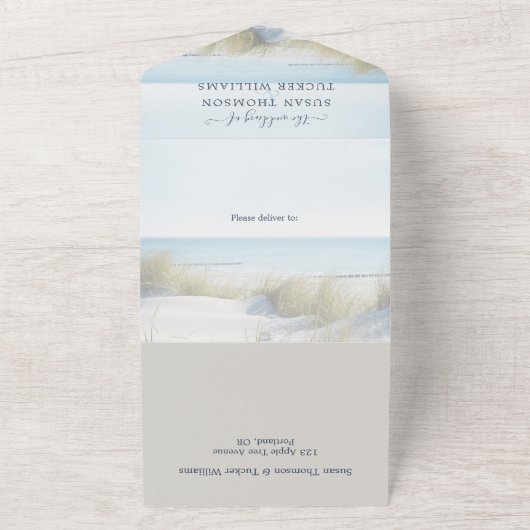 Beach and Dunes All in One Wedding Invitation All In One Uitnodiging (Buitenkant)
